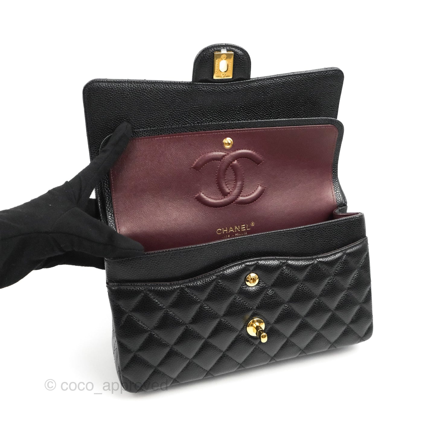 Chanel Classic M/L Medium Flap Quilted Black Caviar Gold Hardware