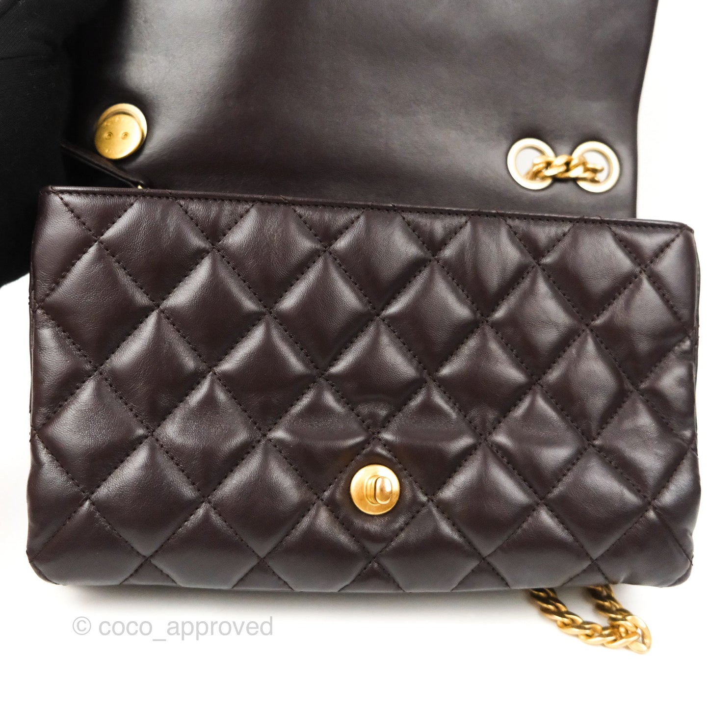 Chanel Flap Bag with Adjustable Strap Dark Brown Lambskin Aged Gold Hardware 22K