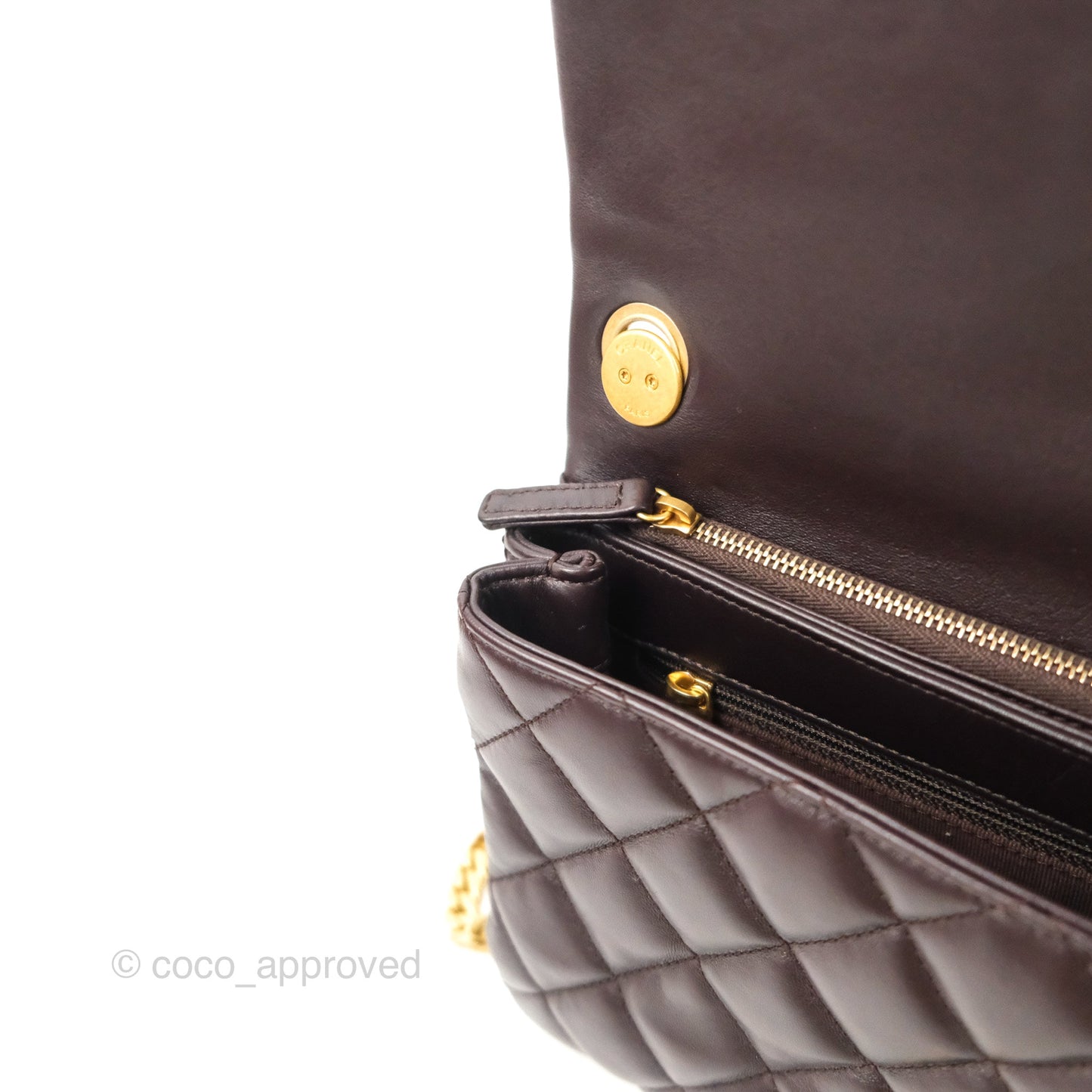 Chanel Flap Bag with Adjustable Strap Dark Brown Lambskin Aged Gold Hardware 22K