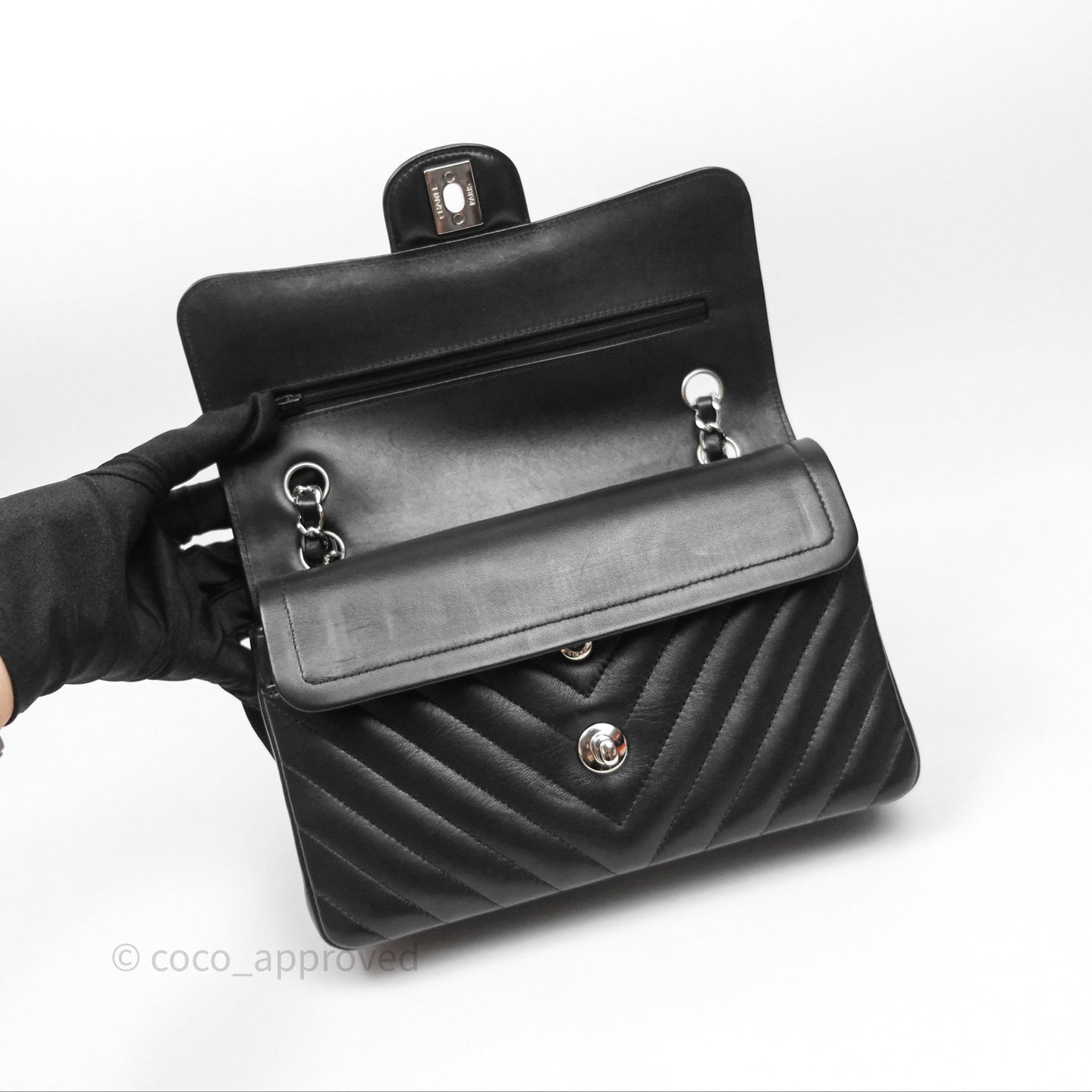 Chanel Small Flap Chevron Black lambskin Silver Hardware