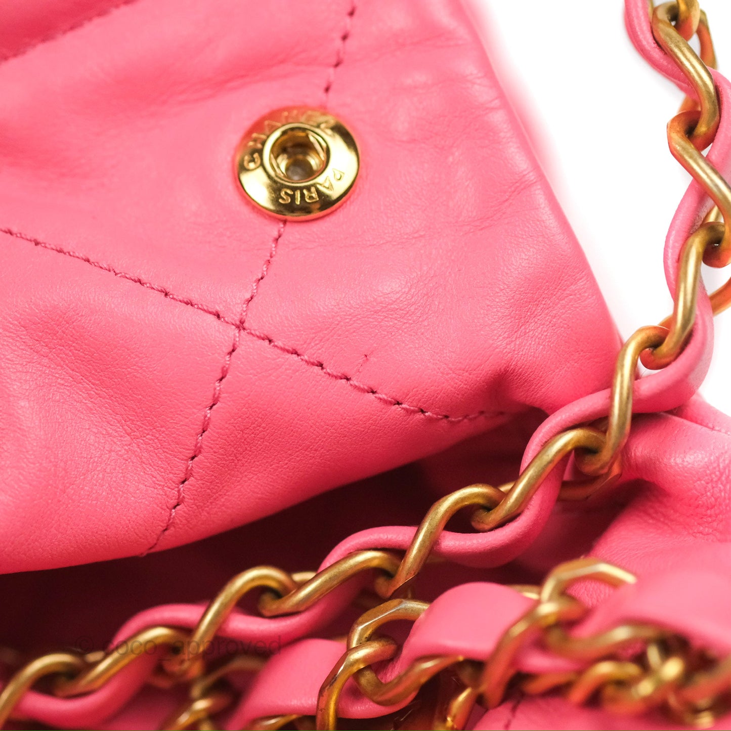 Chanel 22 Small Pink Shiny Calfskin Aged Gold Hardware