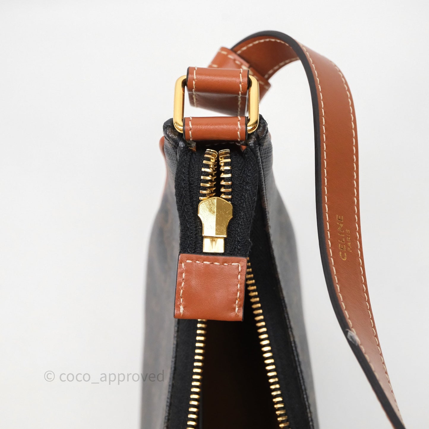 Celine Ava Bag In Triomphe Canvas Calfskin Tan