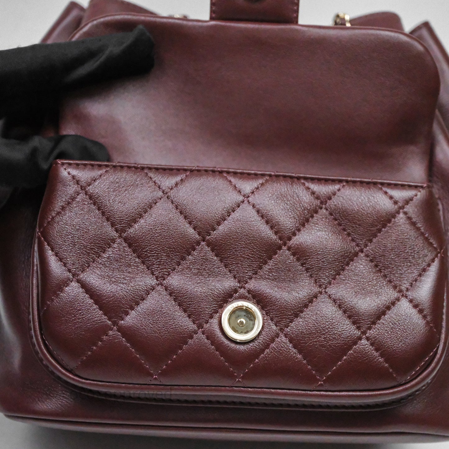 Chanel Quilted Large Duma Drawstring Backpack Bordeaux Calfskin Light Gold Hardware