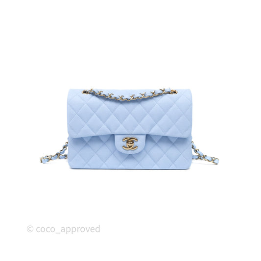 Chanel Small Classic Flap Quilted Sky Blue Caviar Gold Hardware