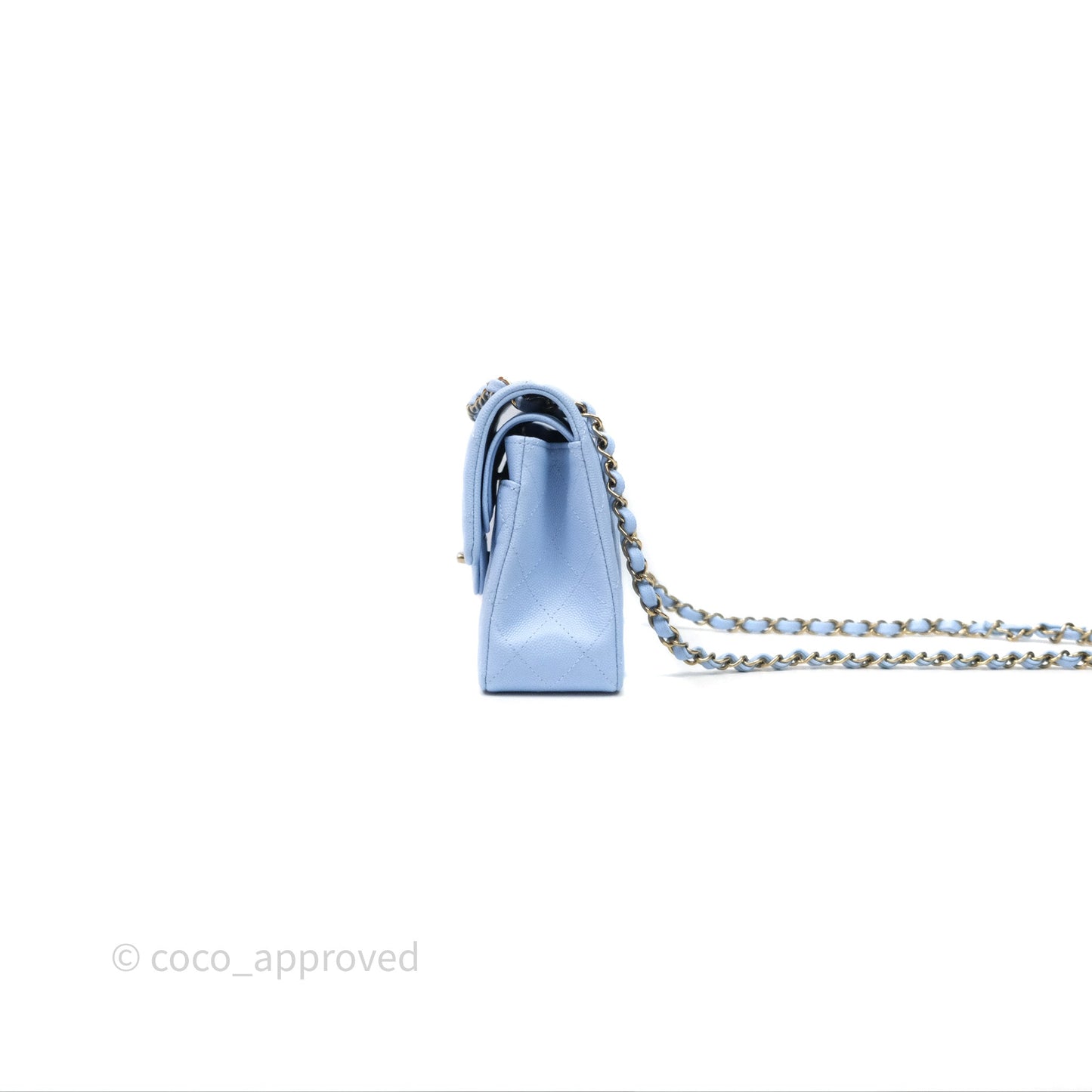 Chanel Small Classic Flap Quilted Sky Blue Caviar Gold Hardware