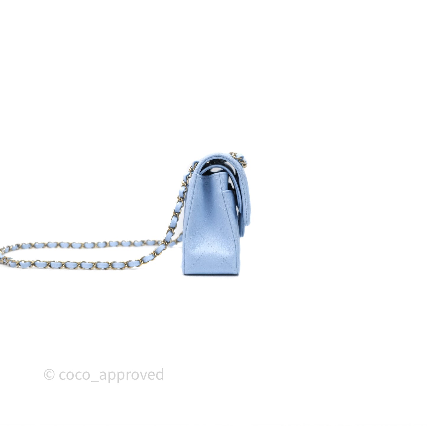 Chanel Small Classic Flap Quilted Sky Blue Caviar Gold Hardware