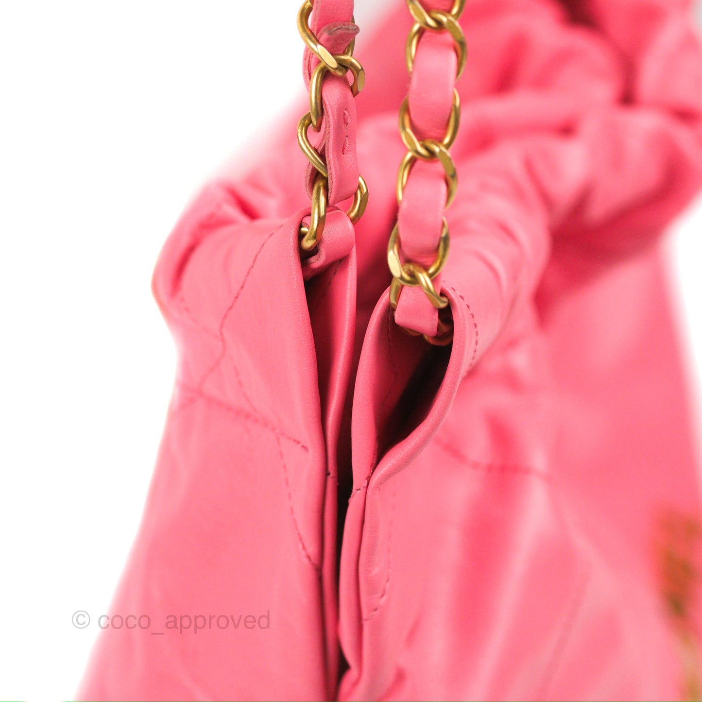 Chanel 22 Small Pink Shiny Calfskin Aged Gold Hardware