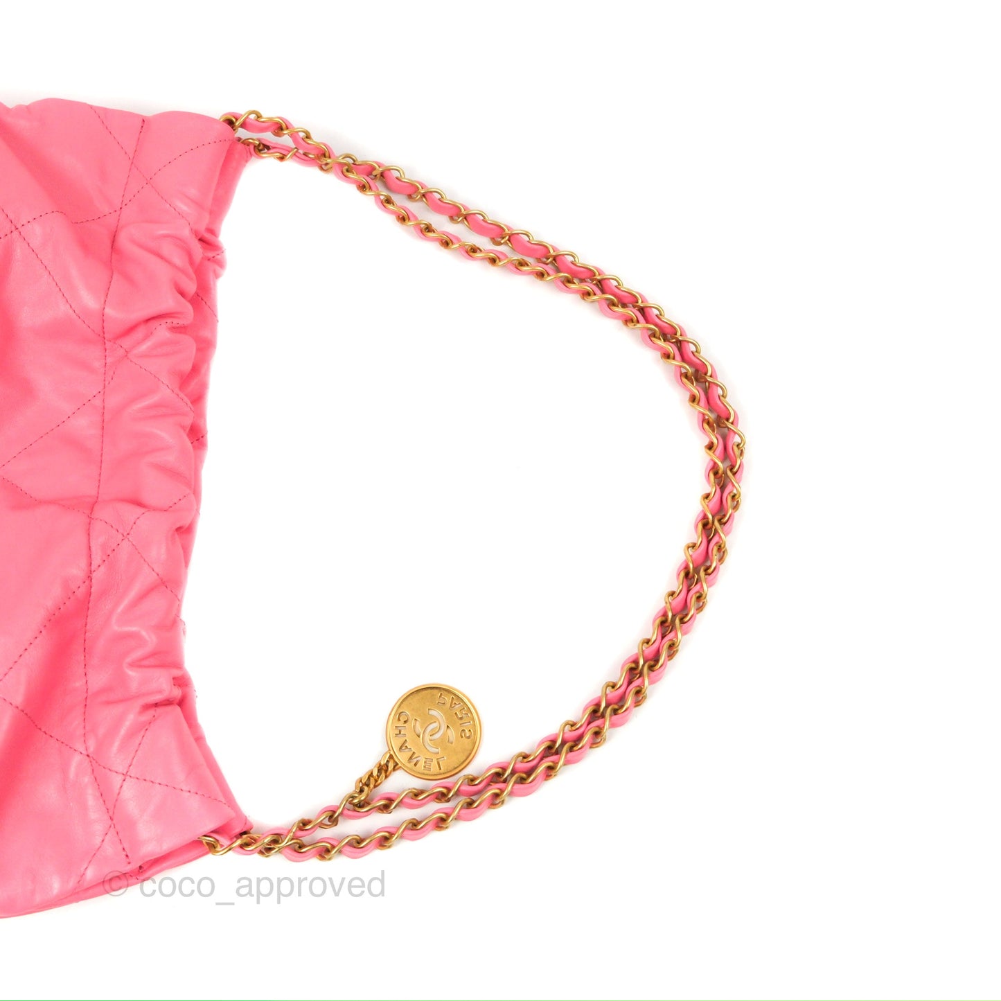 Chanel 22 Small Pink Shiny Calfskin Aged Gold Hardware