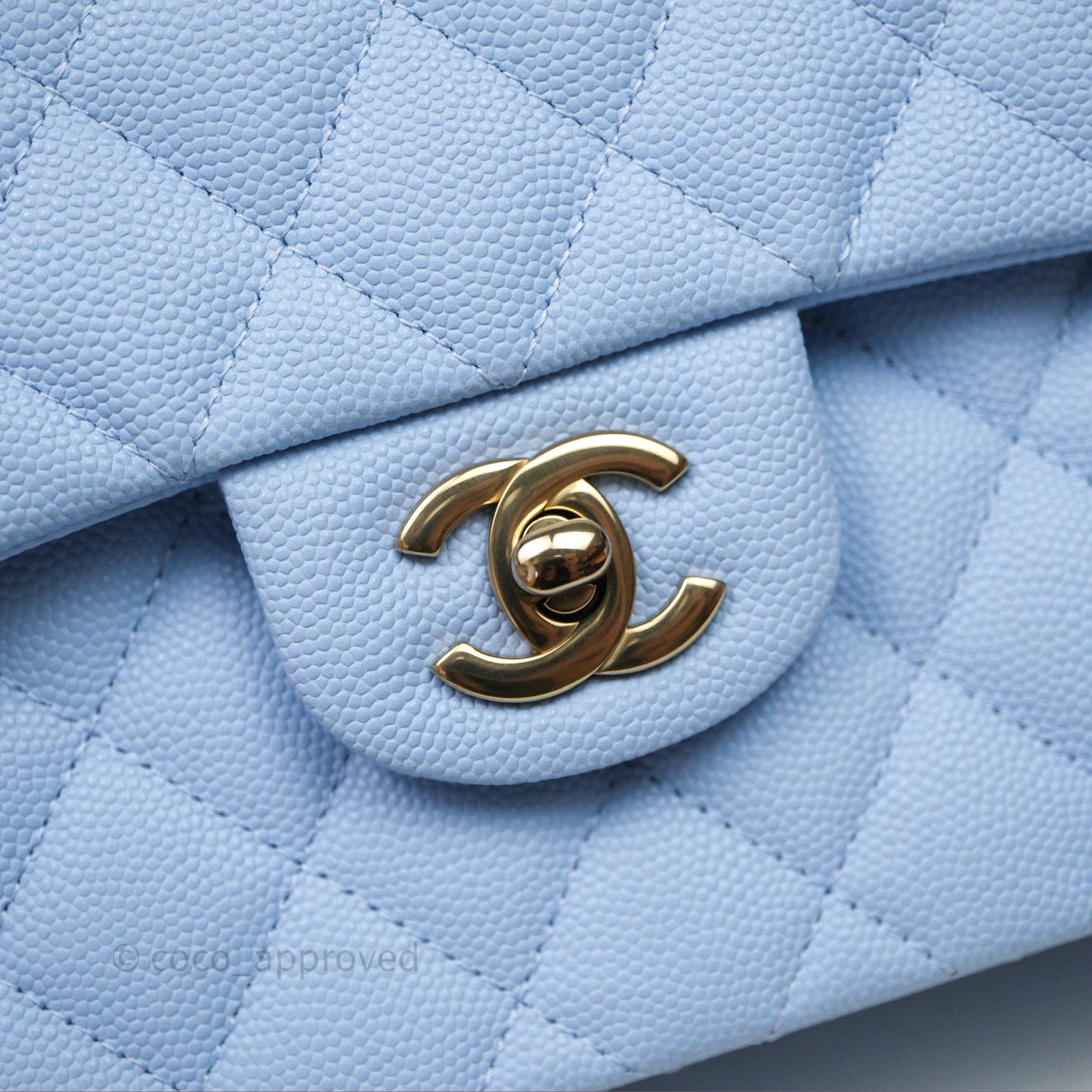 Chanel Small Classic Flap Quilted Sky Blue Caviar Gold Hardware