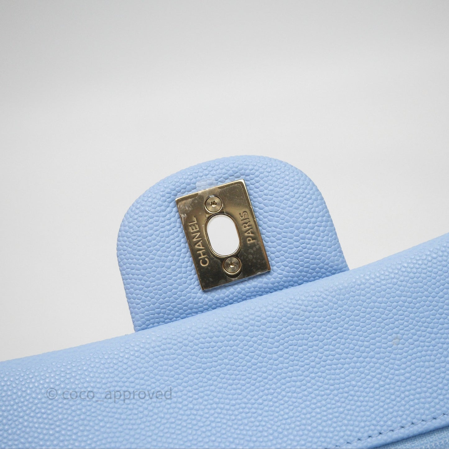 Chanel Small Classic Flap Quilted Sky Blue Caviar Gold Hardware