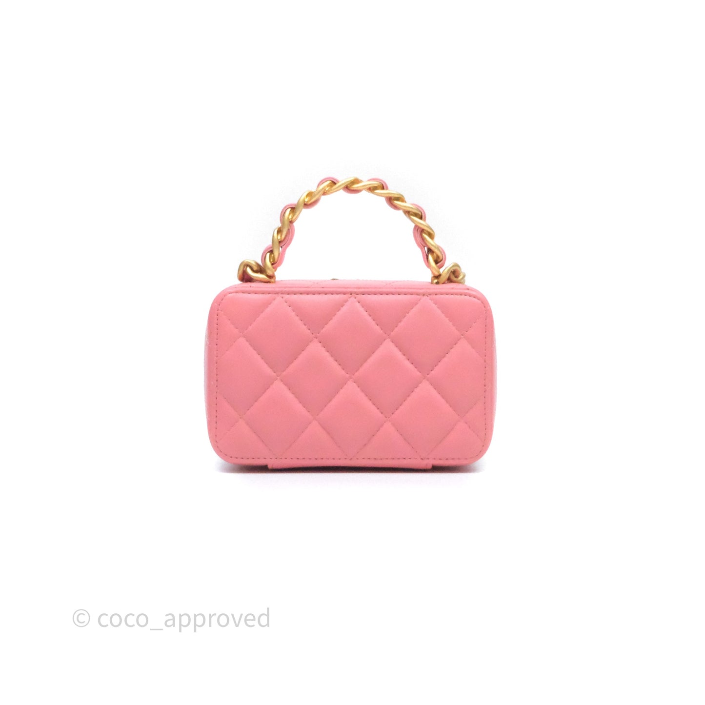 Chanel Top Handle Vanity Case Pink Lambskin Aged Gold Hardware