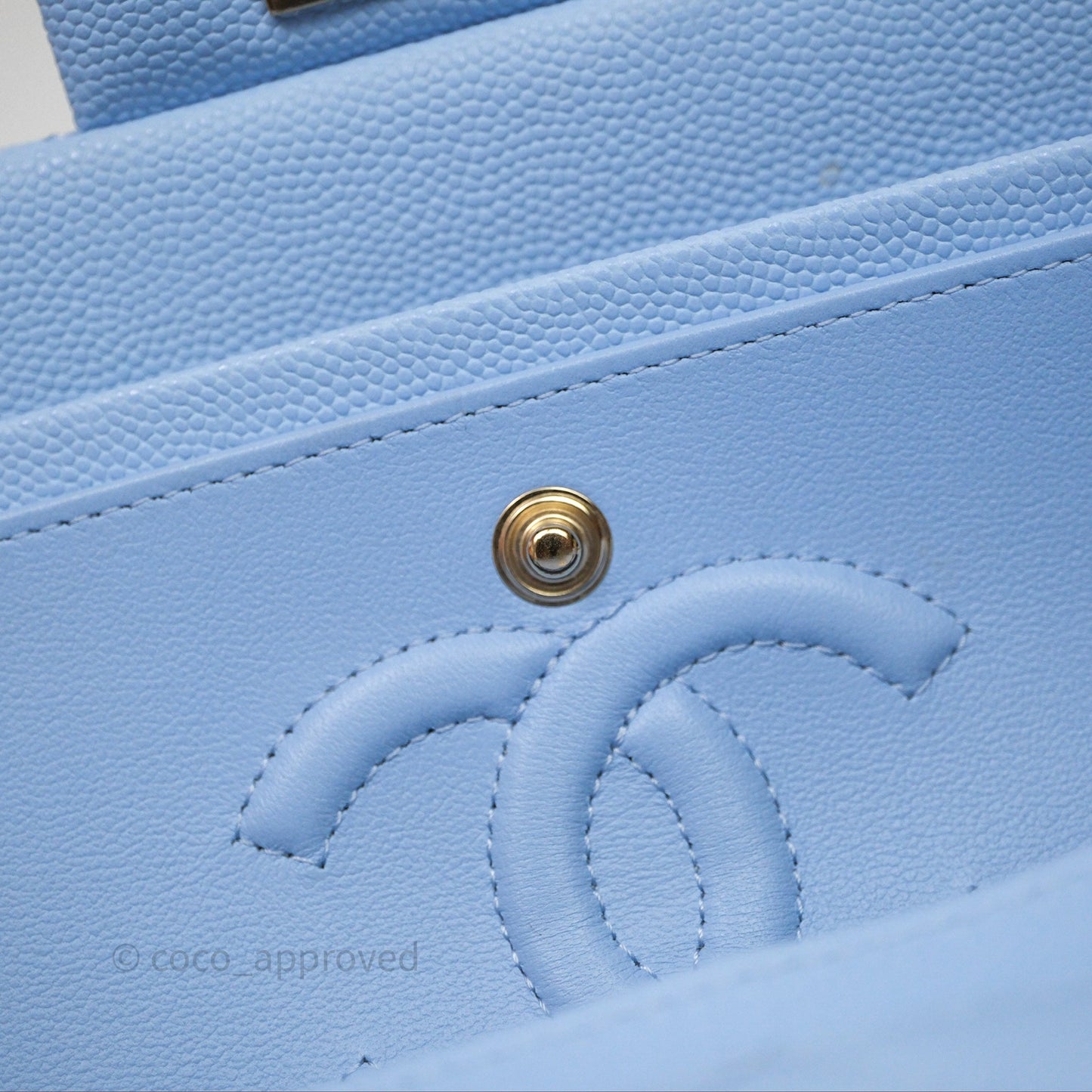 Chanel Small Classic Flap Quilted Sky Blue Caviar Gold Hardware