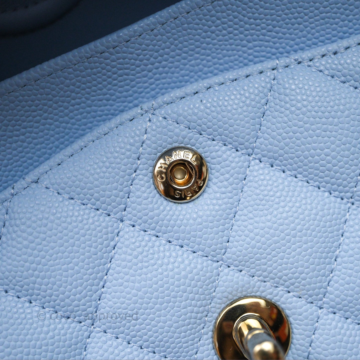 Chanel Small Classic Flap Quilted Sky Blue Caviar Gold Hardware