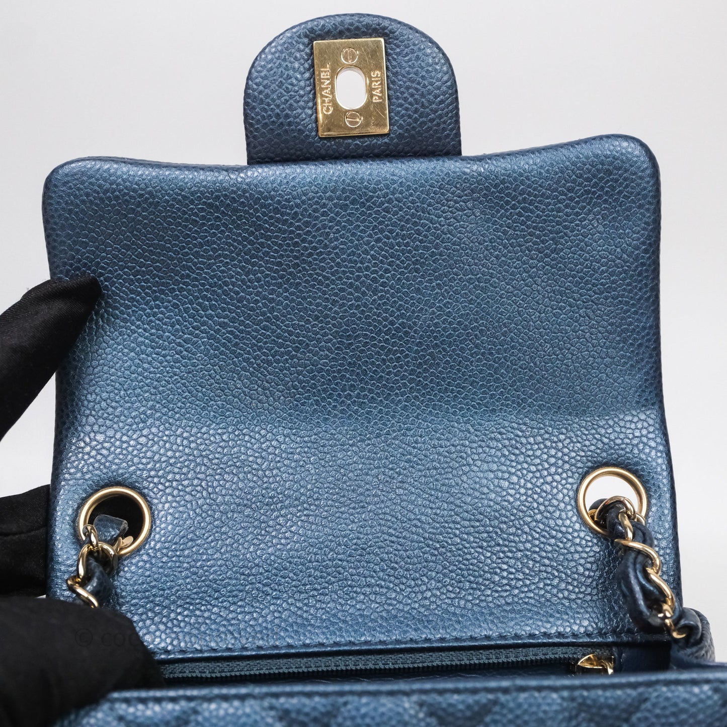 Chanel Quilted Mini Square Iridescent Navy Caviar Gold Hardware