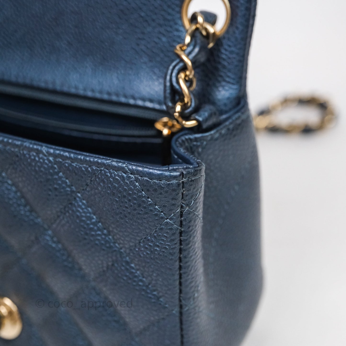 Chanel Quilted Mini Square Iridescent Navy Caviar Gold Hardware