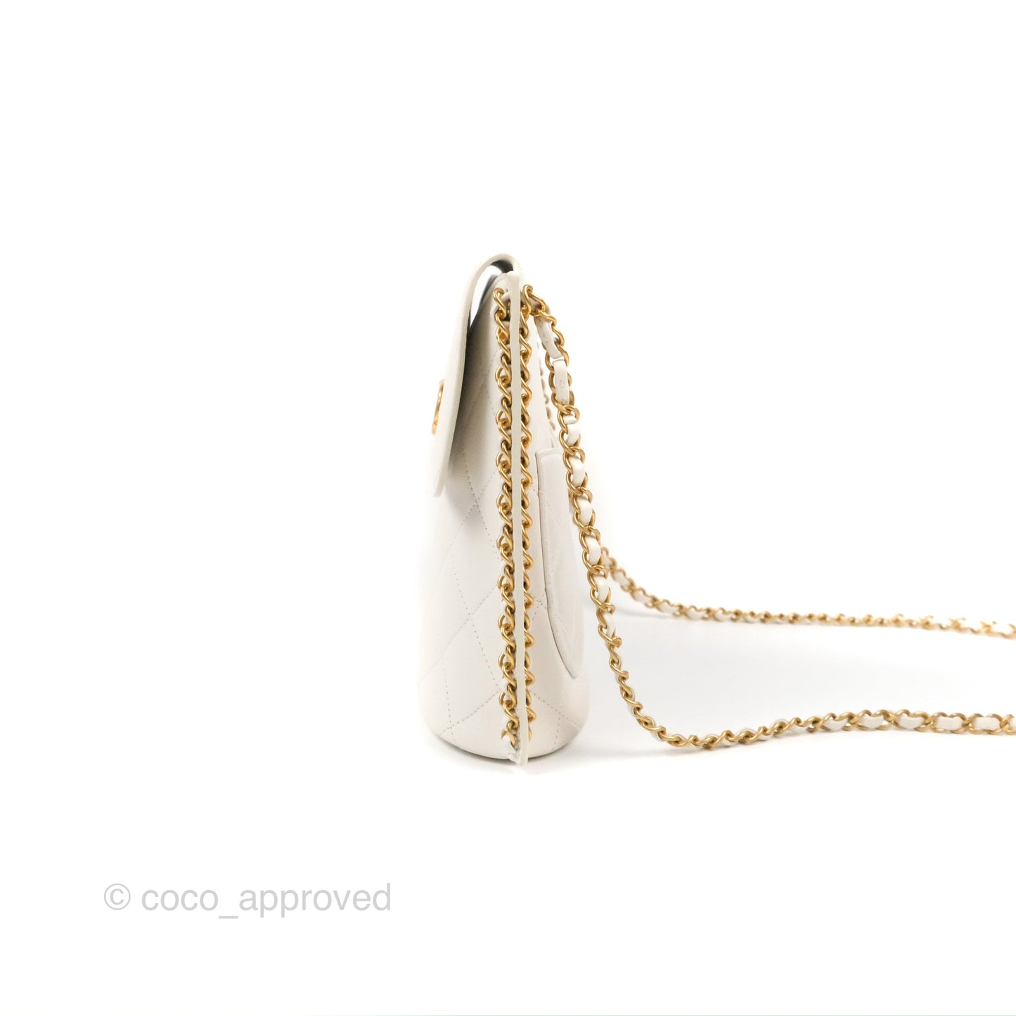 Chanel Hobo Bag White Calfskin Aged Gold Hardware 21S