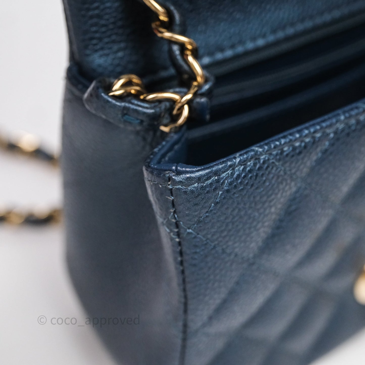Chanel Quilted Mini Square Iridescent Navy Caviar Gold Hardware