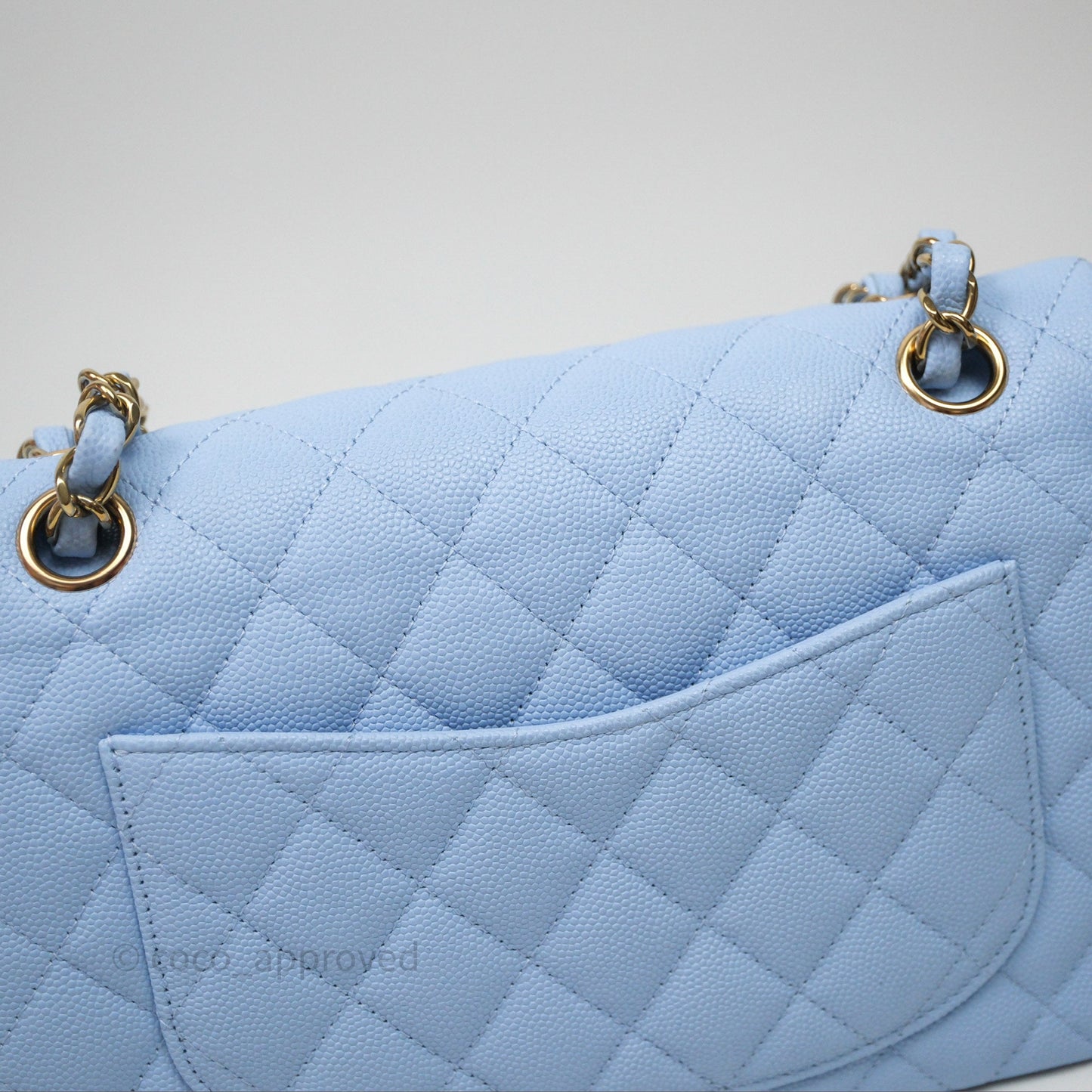 Chanel Small Classic Flap Quilted Sky Blue Caviar Gold Hardware