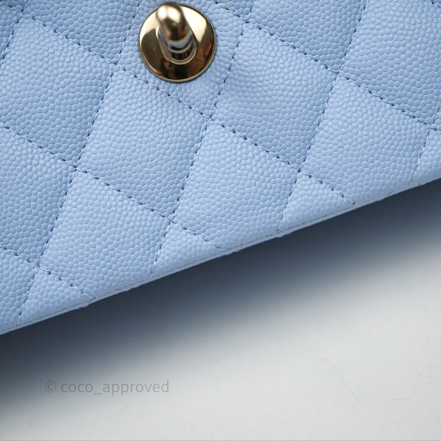 Chanel Small Classic Flap Quilted Sky Blue Caviar Gold Hardware