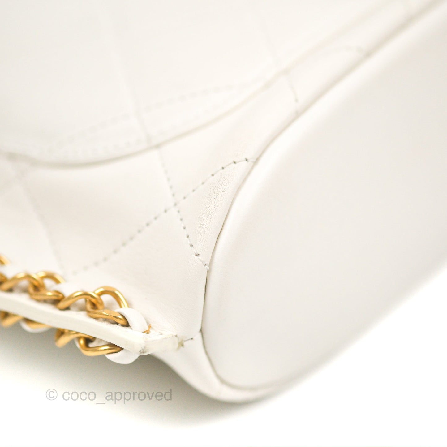 Chanel Hobo Bag White Calfskin Aged Gold Hardware 21S