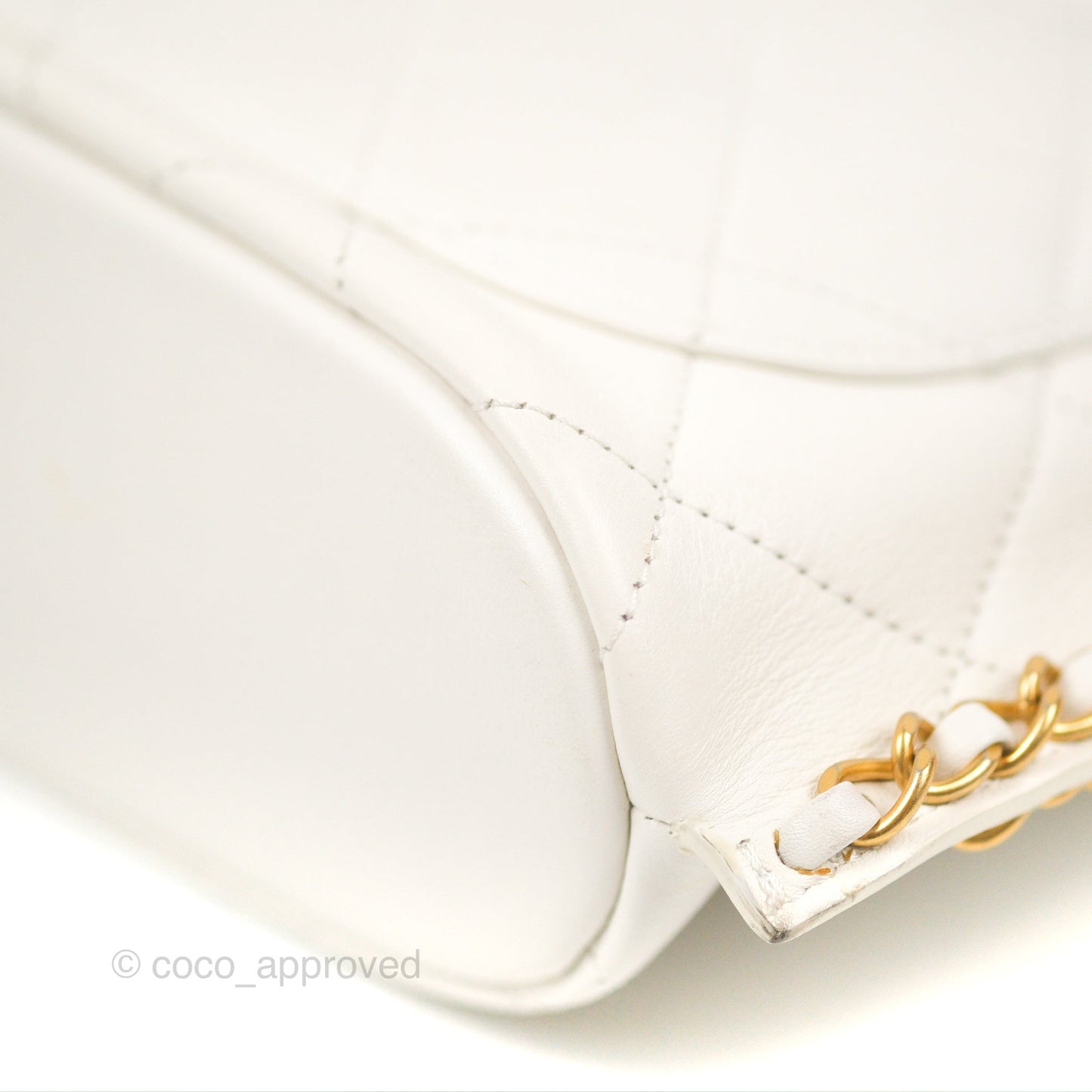 Chanel Hobo Bag White Calfskin Aged Gold Hardware 21S