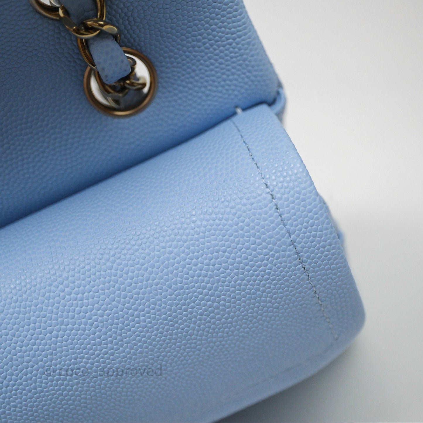Chanel Small Classic Flap Quilted Sky Blue Caviar Gold Hardware