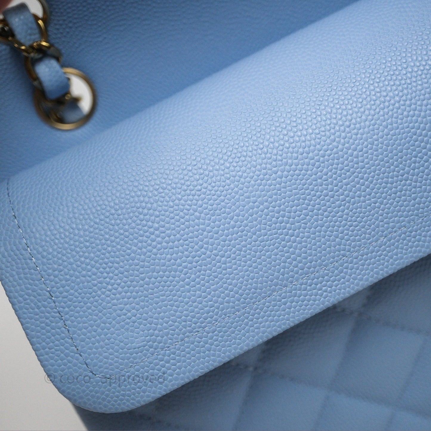 Chanel Small Classic Flap Quilted Sky Blue Caviar Gold Hardware