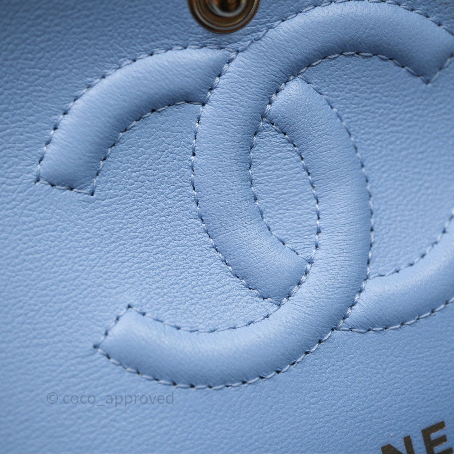 Chanel Small Classic Flap Quilted Sky Blue Caviar Gold Hardware