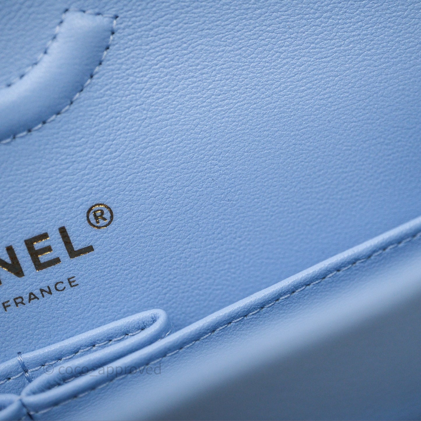 Chanel Small Classic Flap Quilted Sky Blue Caviar Gold Hardware