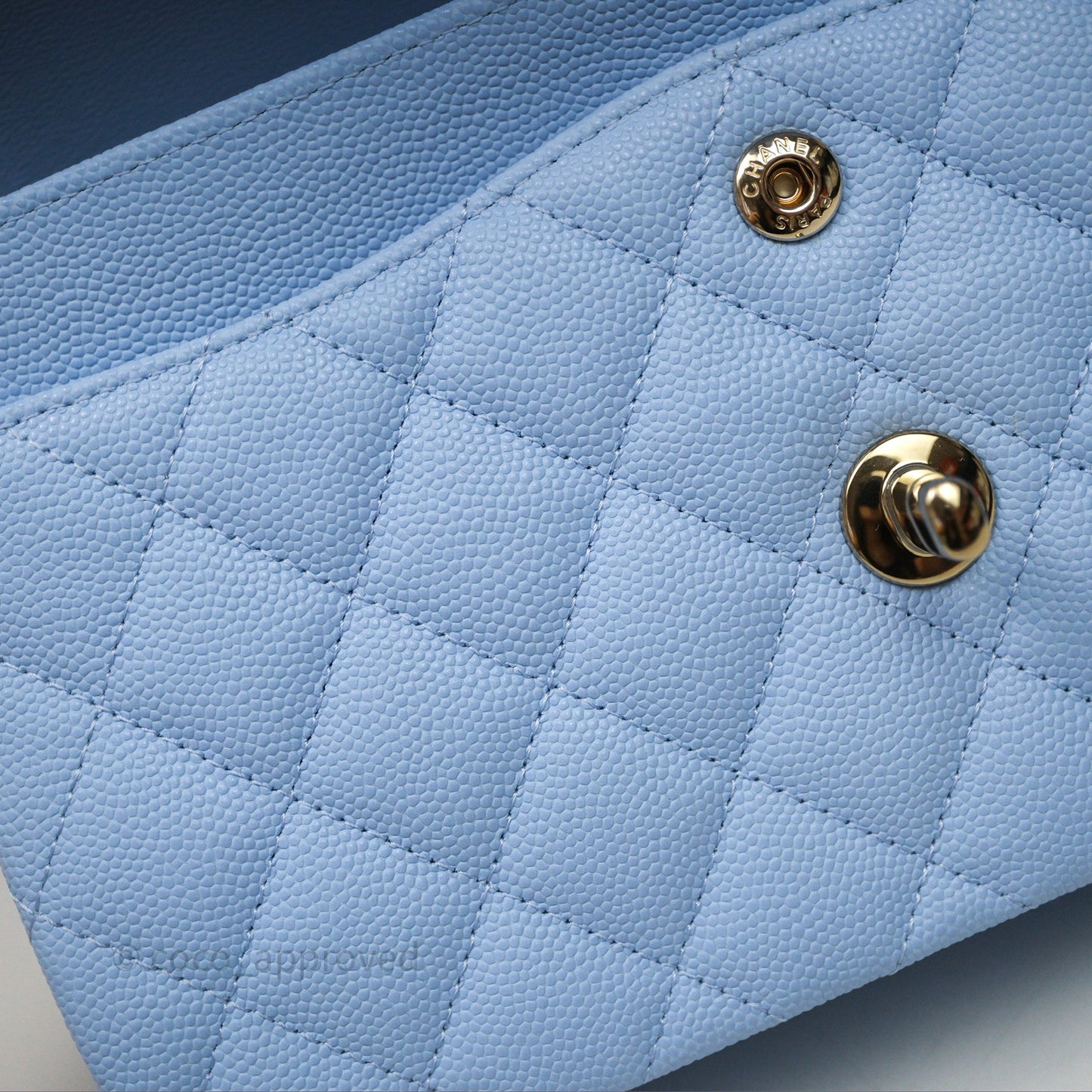 Chanel Small Classic Flap Quilted Sky Blue Caviar Gold Hardware
