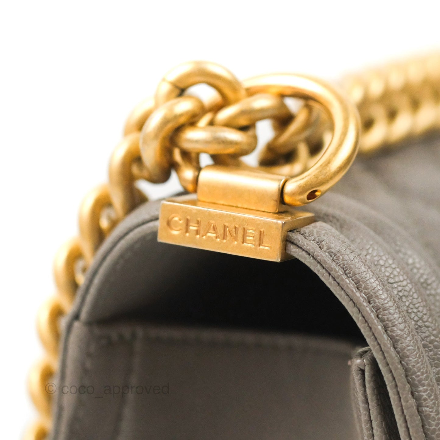 Chanel Quilted Medium Boy Grey Caviar Aged Gold Hardware