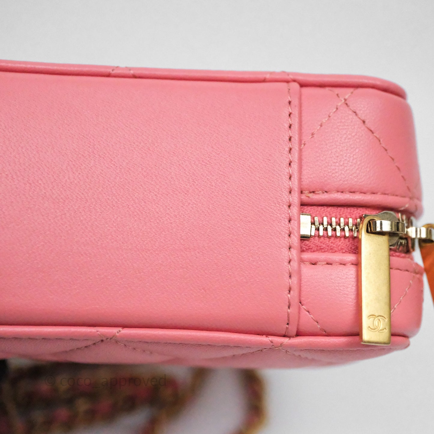 Chanel Top Handle Vanity Case Pink Lambskin Aged Gold Hardware