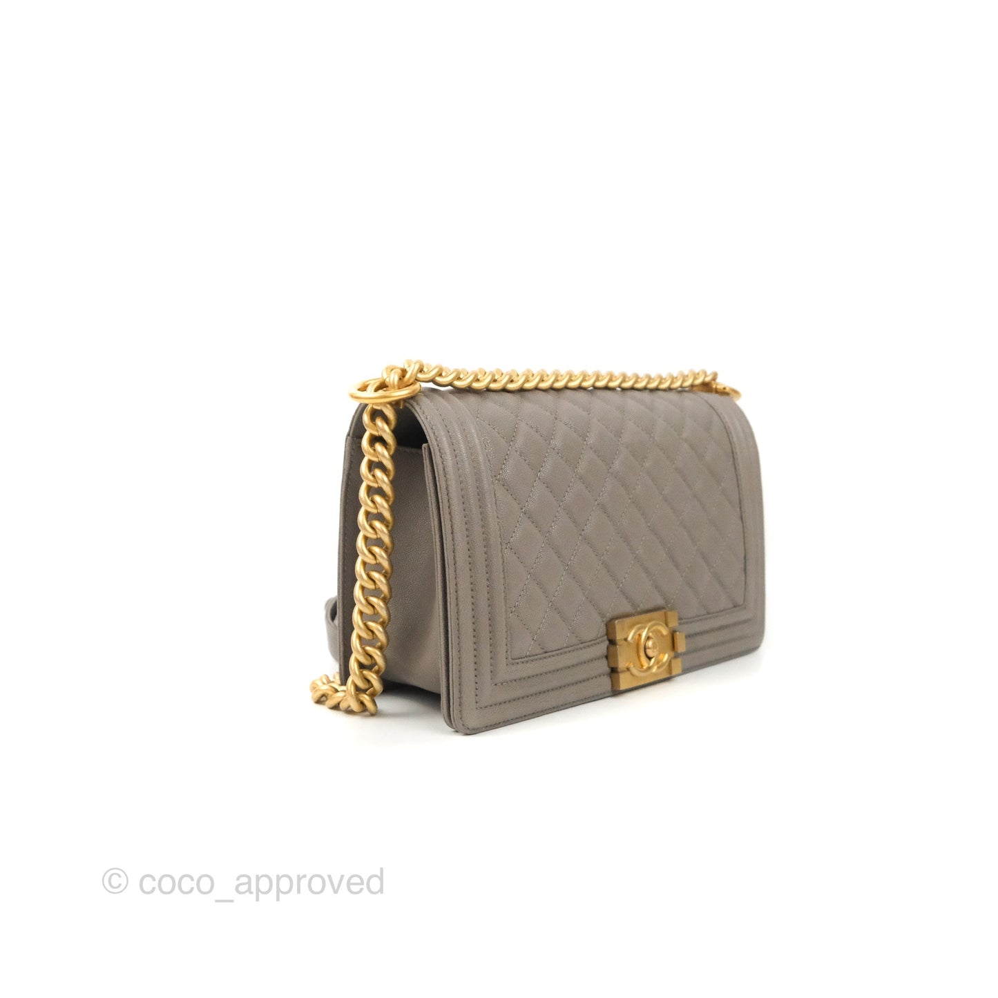 Chanel Quilted Medium Boy Grey Caviar Aged Gold Hardware