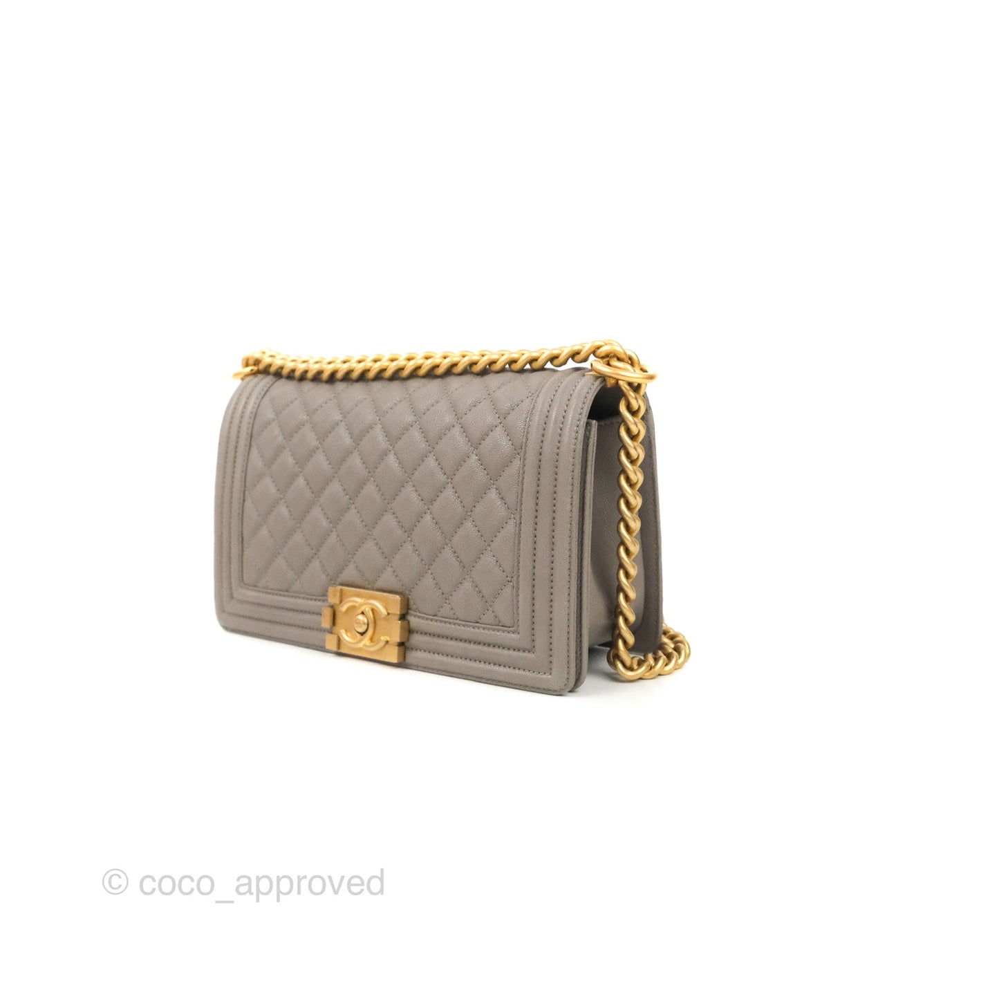Chanel Quilted Medium Boy Grey Caviar Aged Gold Hardware