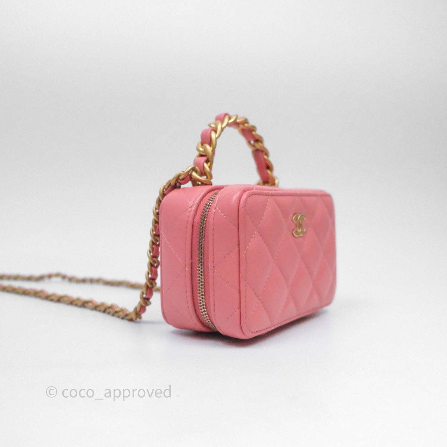 Chanel Top Handle Vanity Case Pink Lambskin Aged Gold Hardware