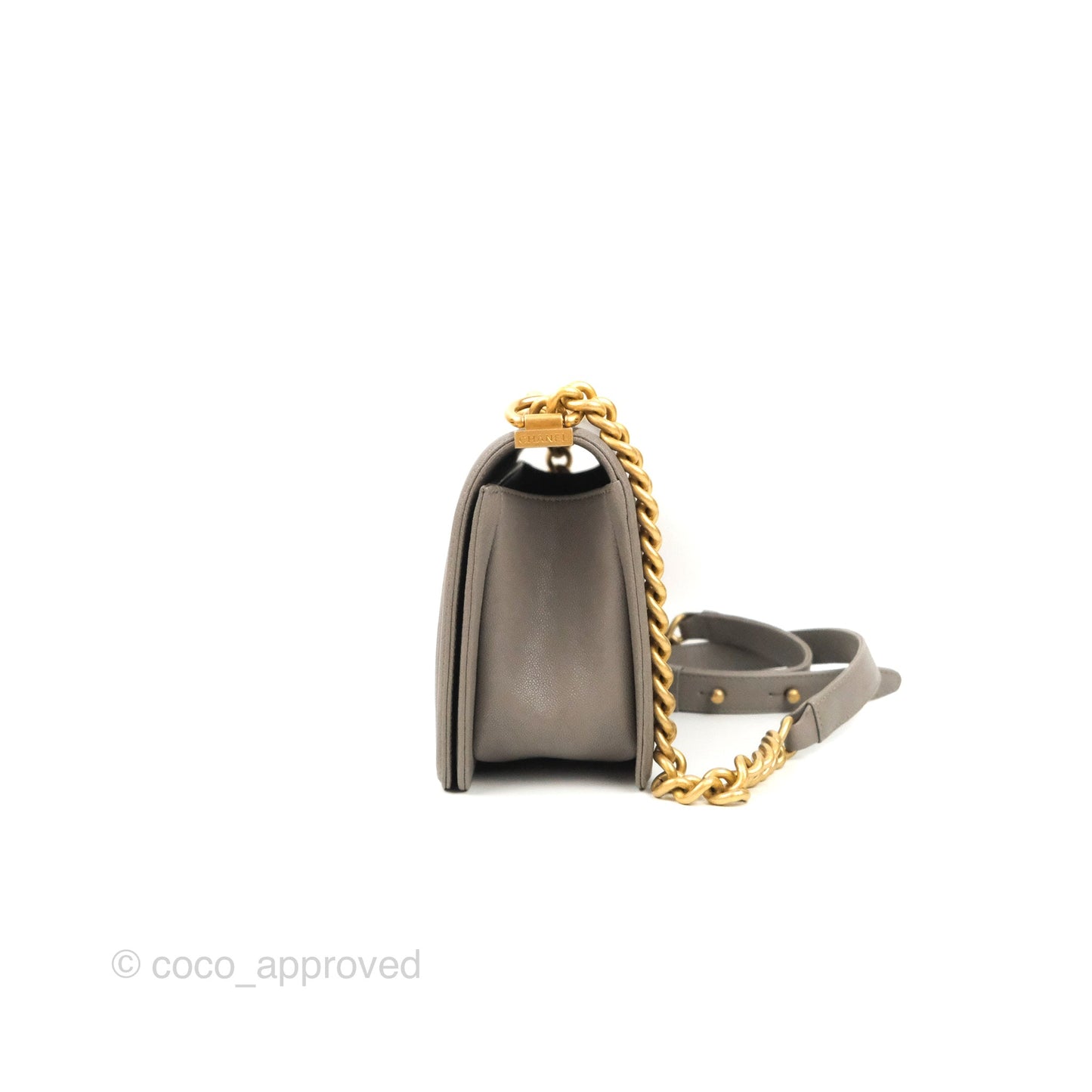 Chanel Quilted Medium Boy Grey Caviar Aged Gold Hardware