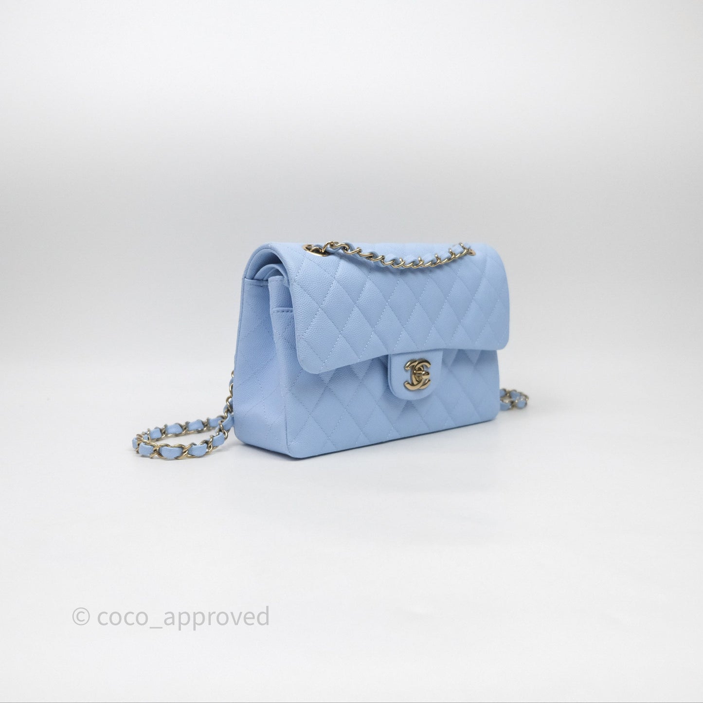 Chanel Small Classic Flap Quilted Sky Blue Caviar Gold Hardware