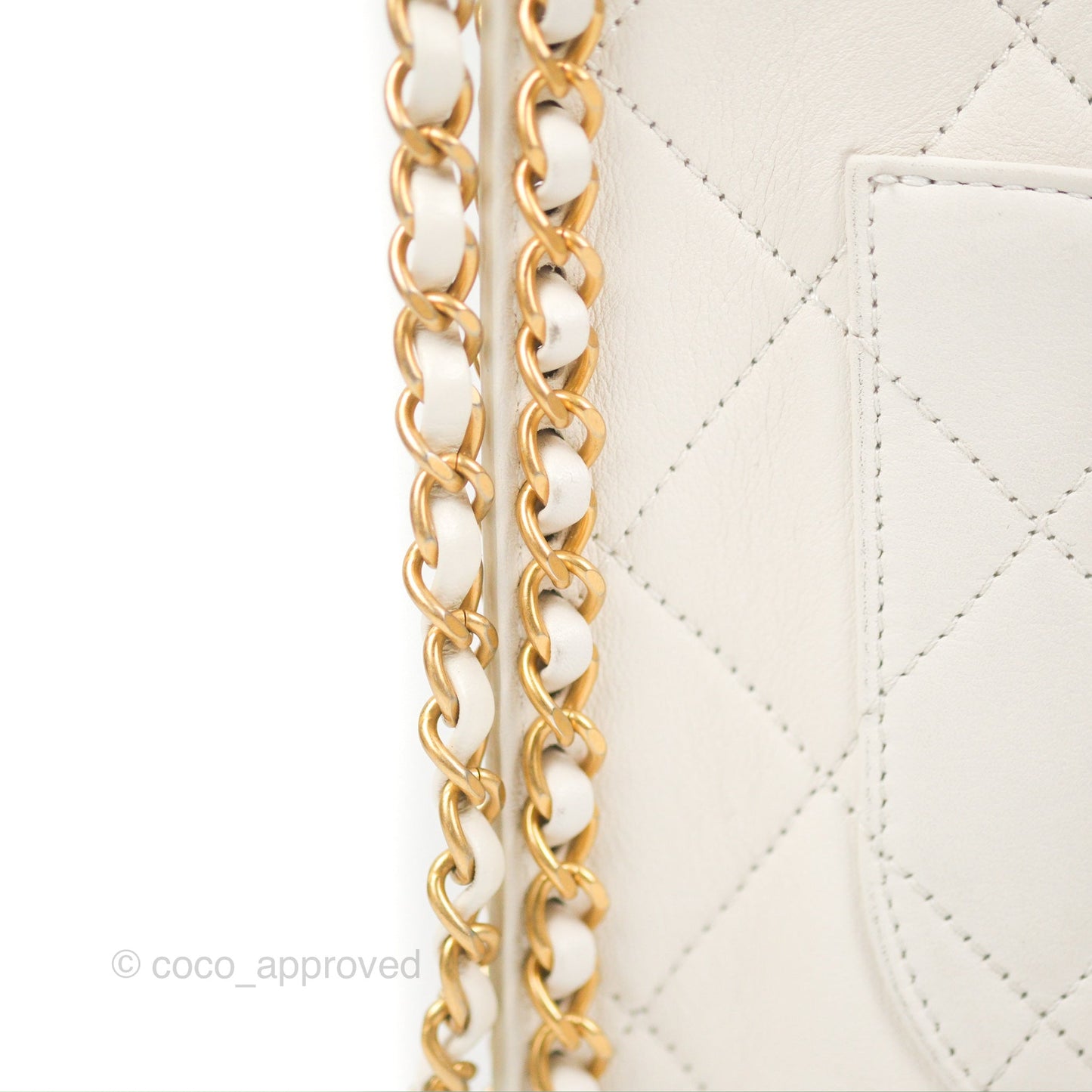 Chanel Hobo Bag White Calfskin Aged Gold Hardware 21S