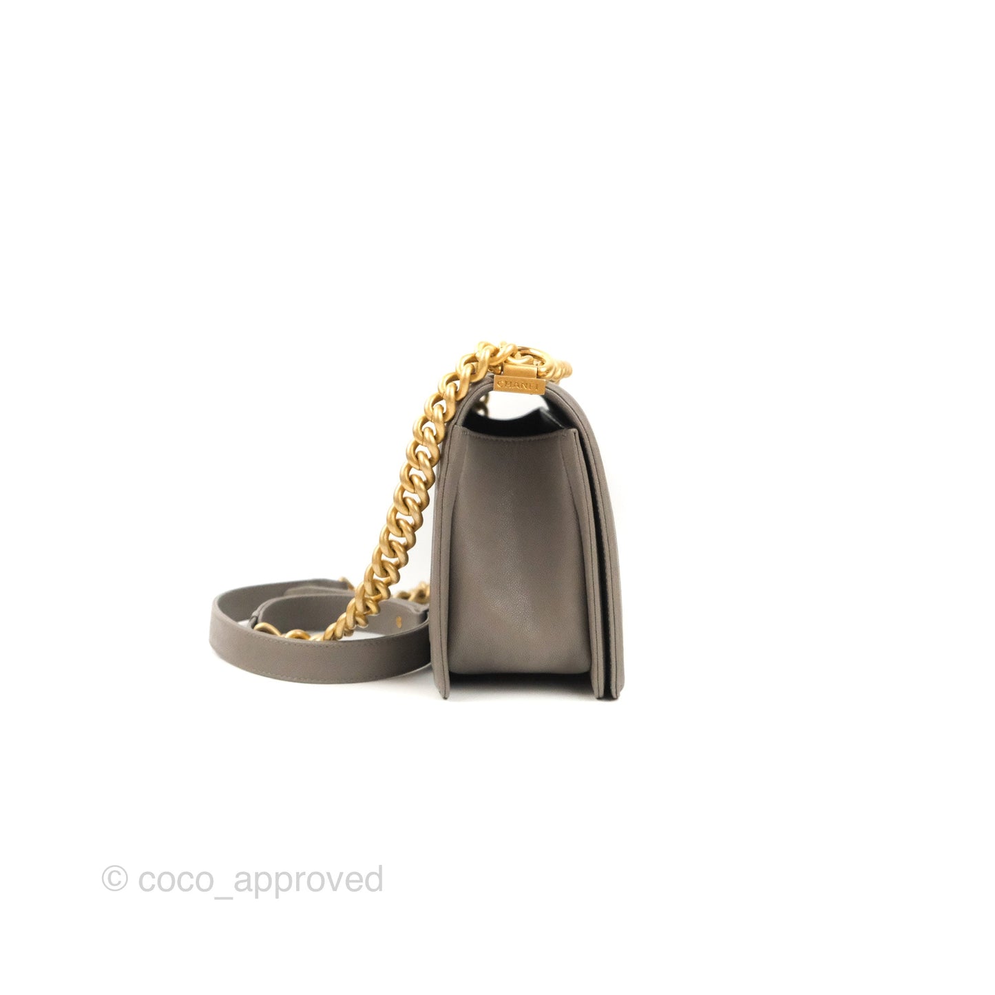 Chanel Quilted Medium Boy Grey Caviar Aged Gold Hardware
