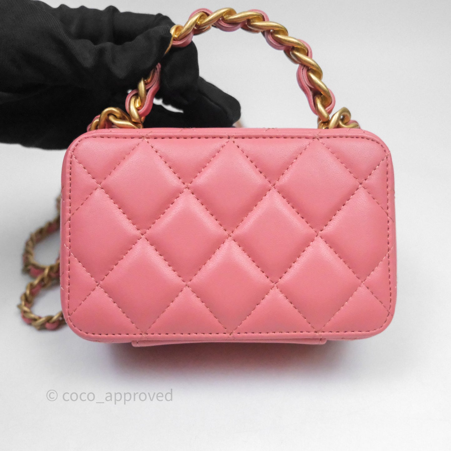 Chanel Top Handle Vanity Case Pink Lambskin Aged Gold Hardware