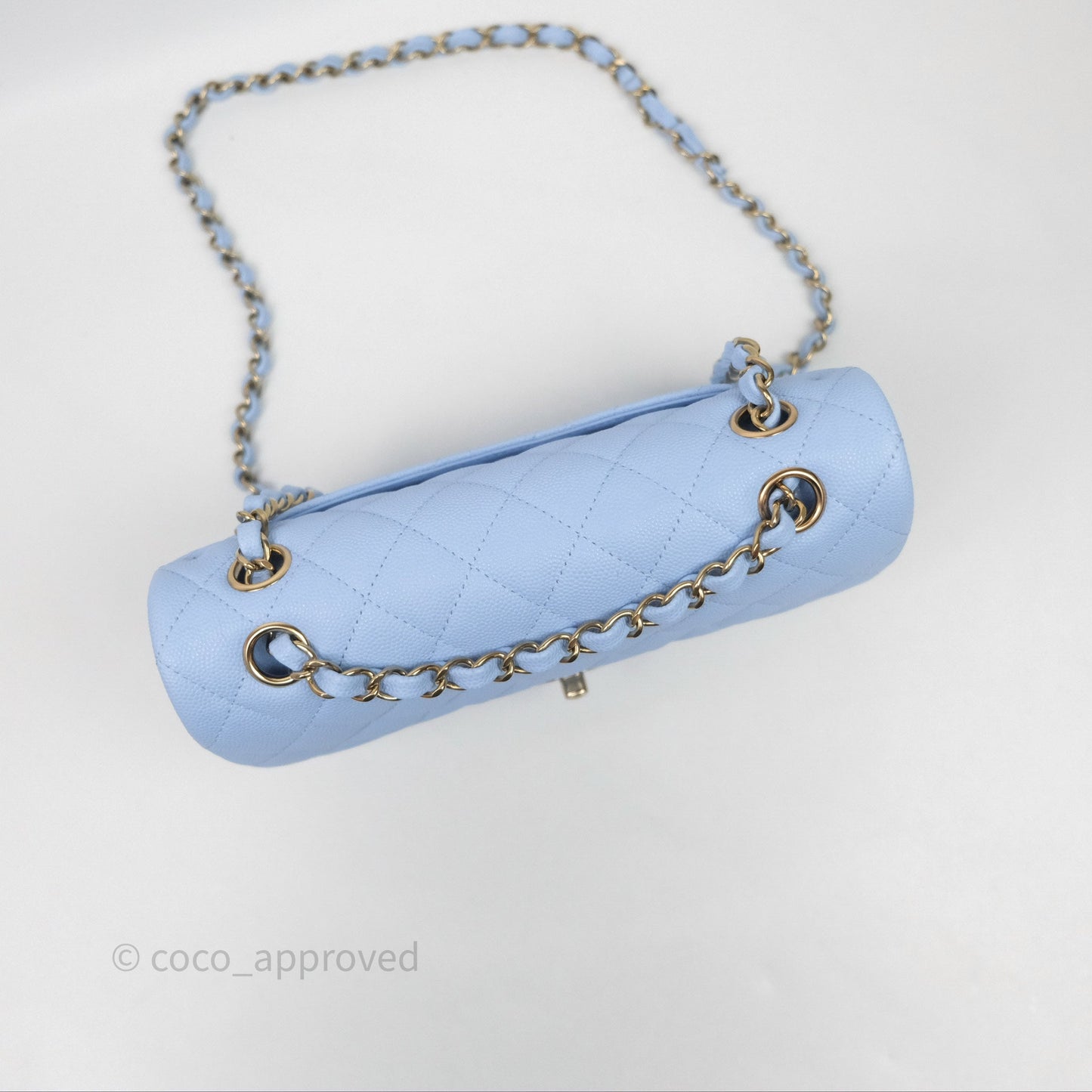Chanel Small Classic Flap Quilted Sky Blue Caviar Gold Hardware