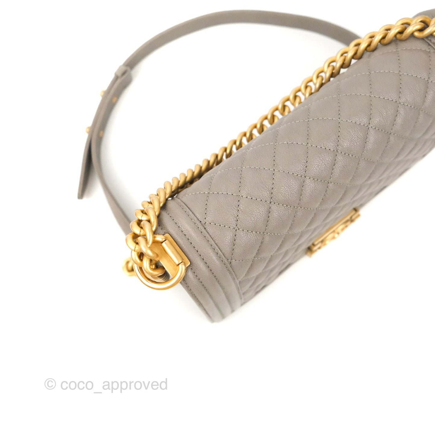 Chanel Quilted Medium Boy Grey Caviar Aged Gold Hardware