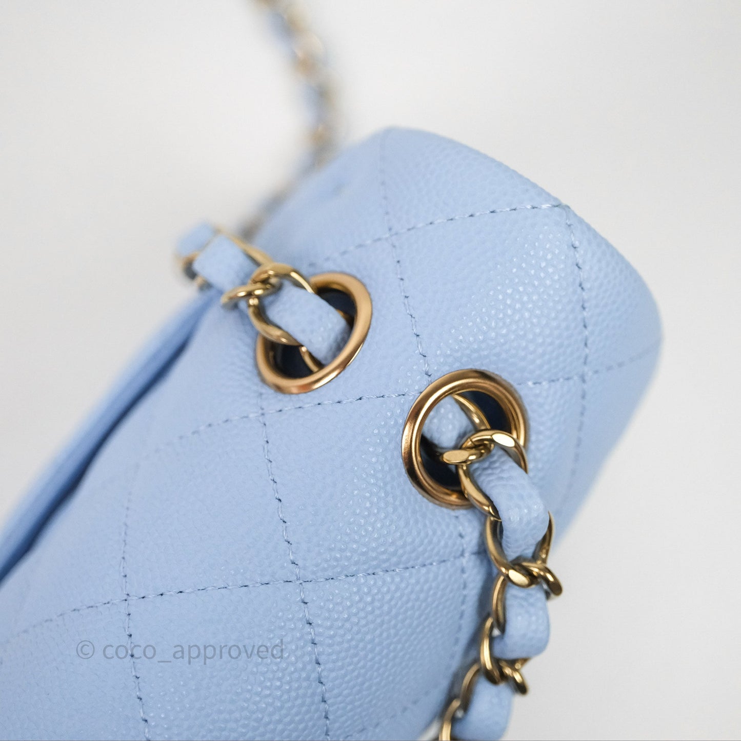 Chanel Small Classic Flap Quilted Sky Blue Caviar Gold Hardware