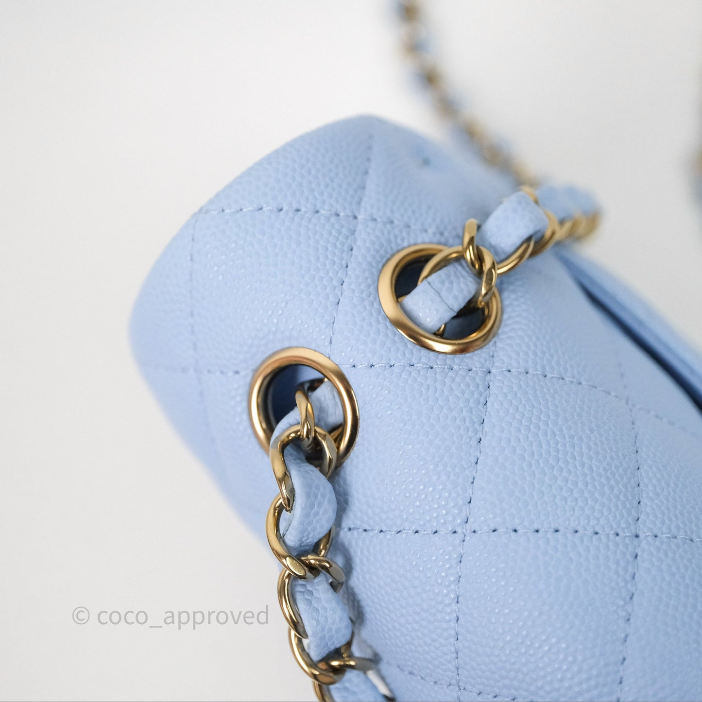 Chanel Small Classic Flap Quilted Sky Blue Caviar Gold Hardware