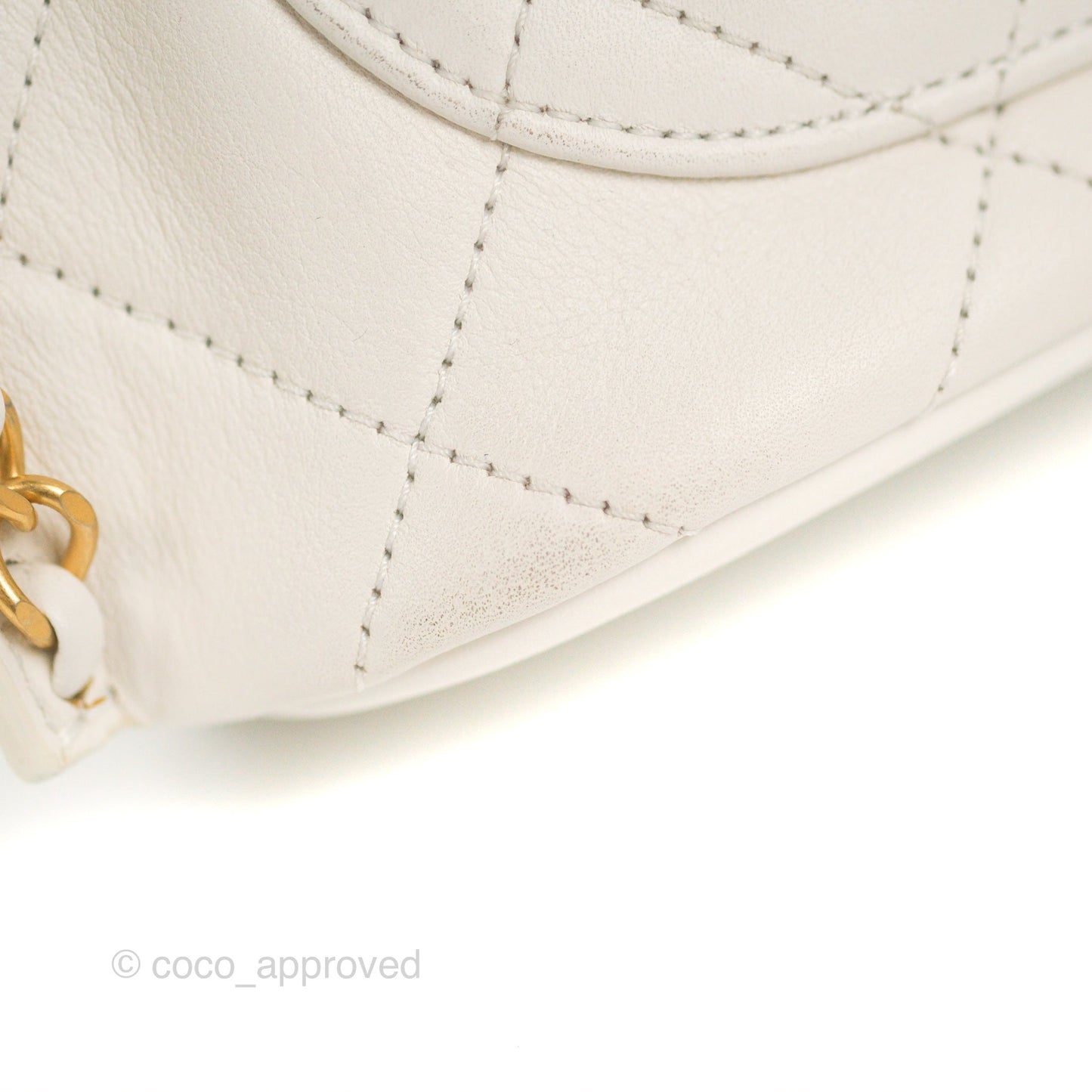 Chanel Hobo Bag White Calfskin Aged Gold Hardware 21S