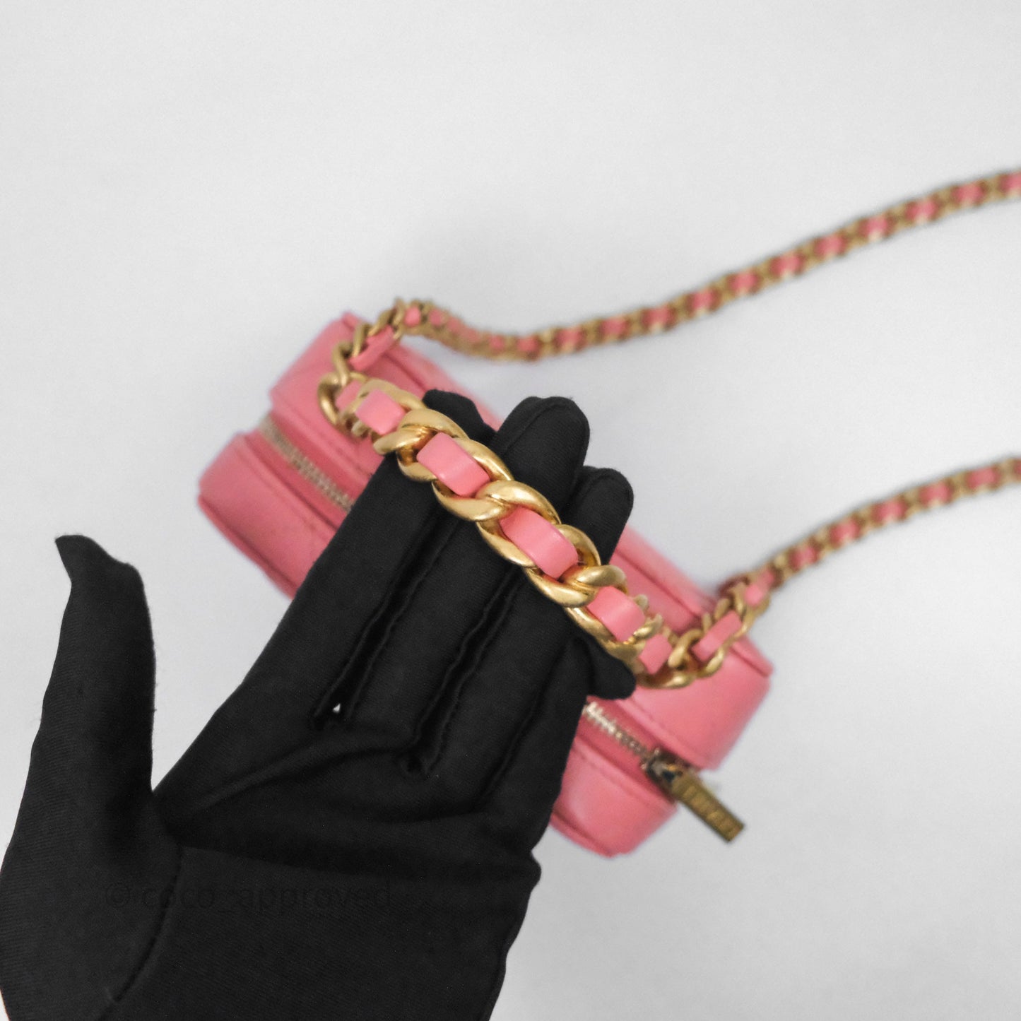 Chanel Top Handle Vanity Case Pink Lambskin Aged Gold Hardware