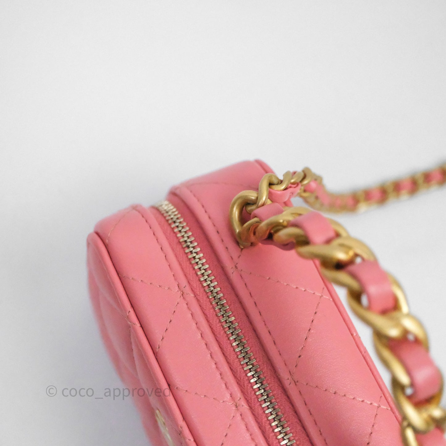Chanel Top Handle Vanity Case Pink Lambskin Aged Gold Hardware