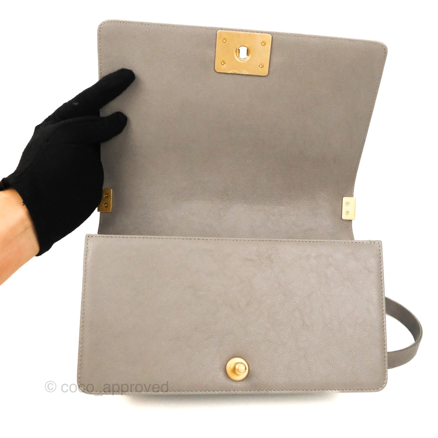 Chanel Quilted Medium Boy Grey Caviar Aged Gold Hardware