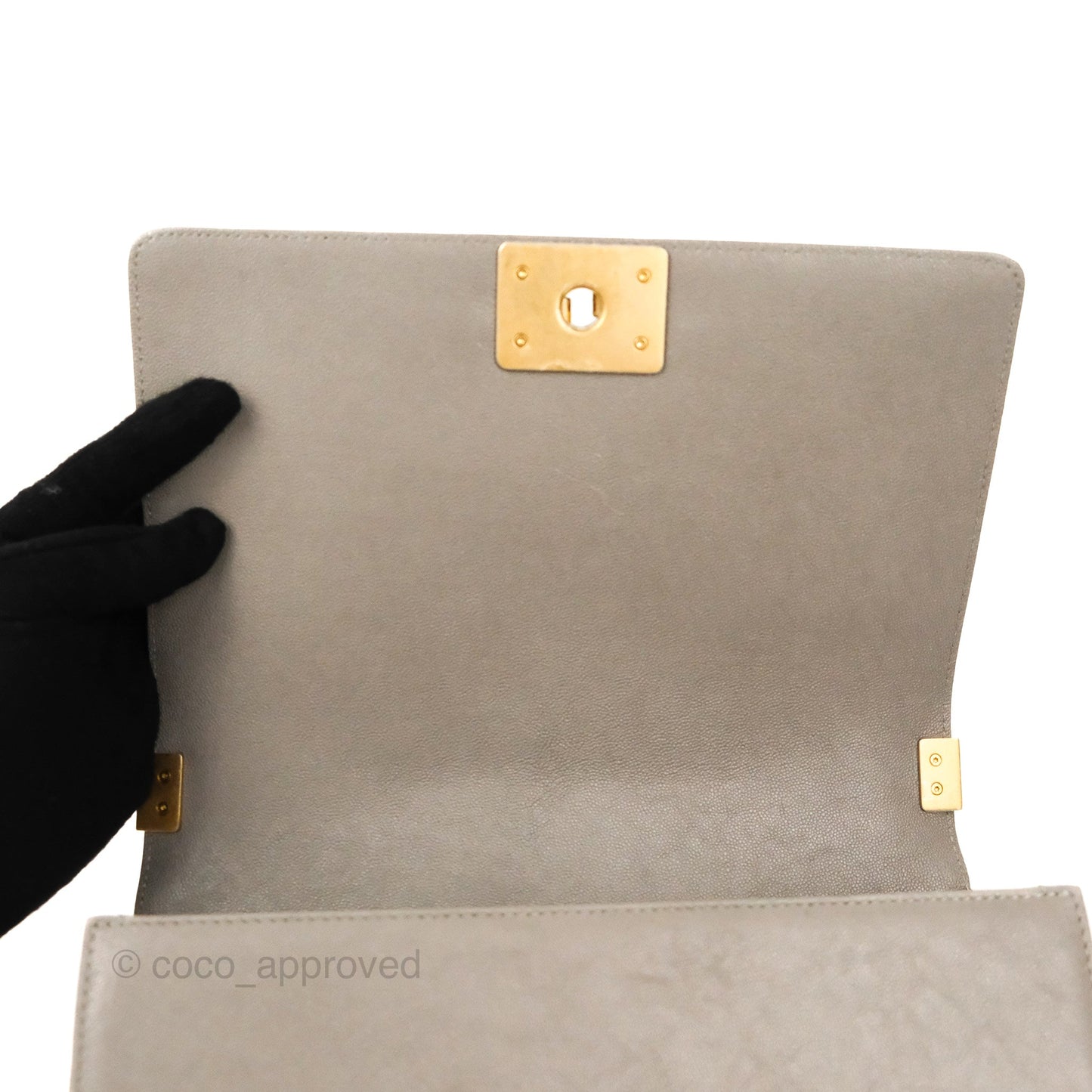 Chanel Quilted Medium Boy Grey Caviar Aged Gold Hardware