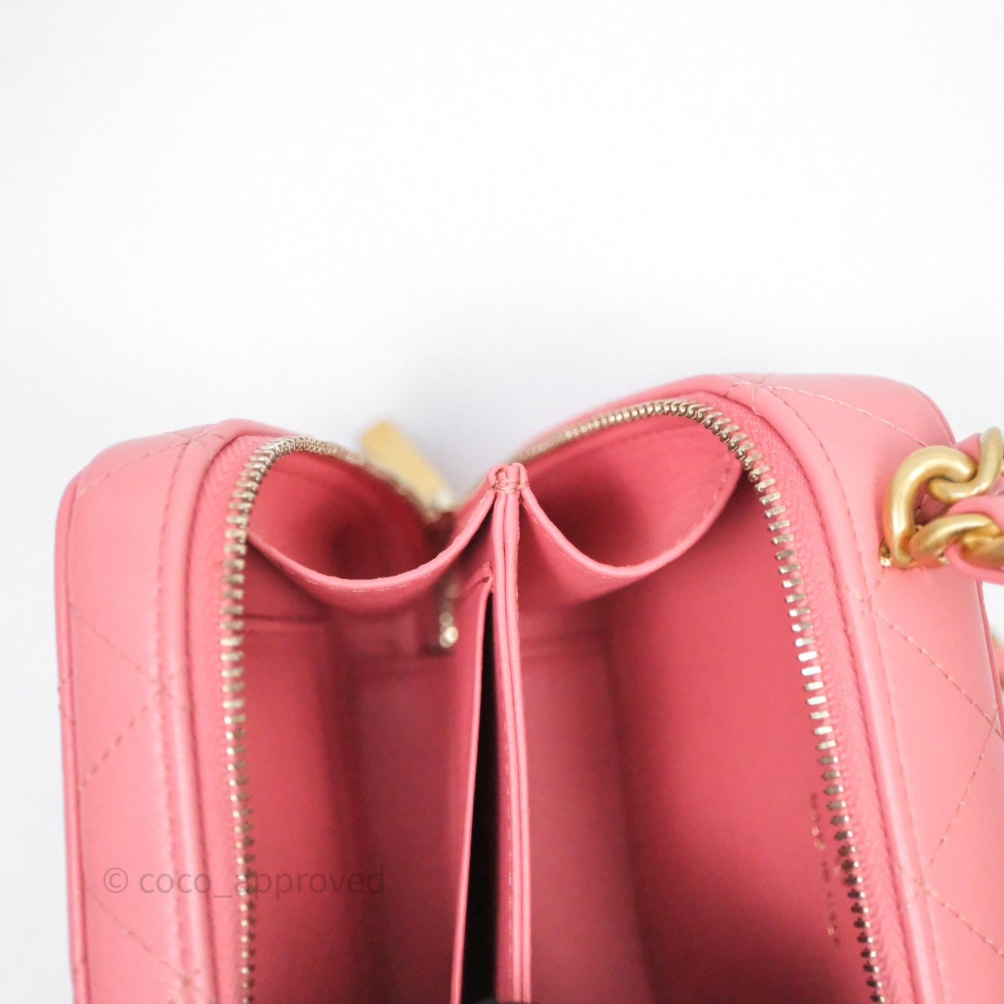 Chanel Top Handle Vanity Case Pink Lambskin Aged Gold Hardware